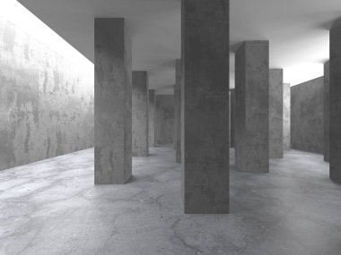 Karanlık beton boş oda. Modern mimari tasarım