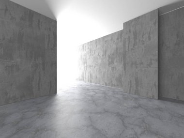 Karanlık beton boş oda. Modern mimari tasarım