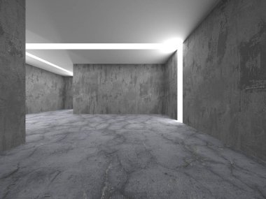 Karanlık beton boş oda. Modern mimari tasarım