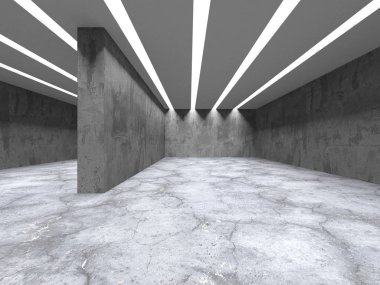 Karanlık beton boş oda. Modern mimari tasarım