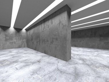 Karanlık beton boş oda. Modern mimari tasarım