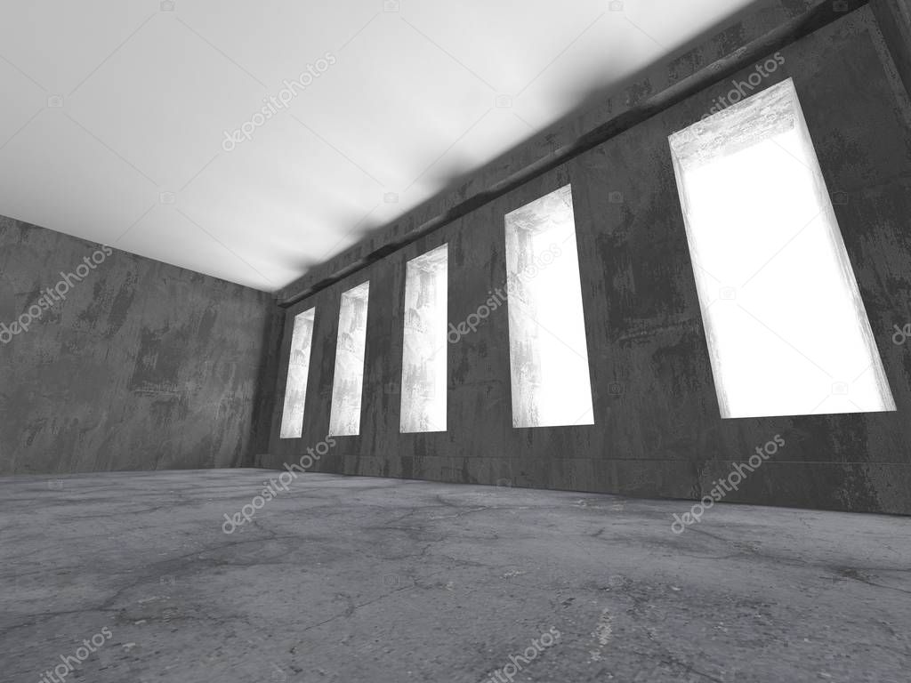 Dark concrete empty room. Modern architecture design