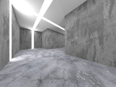 Karanlık beton boş oda. Modern mimari tasarım