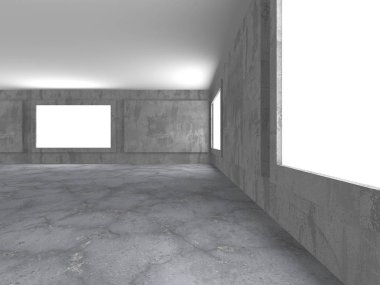 Karanlık beton boş oda. Modern mimari tasarım