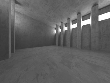 Karanlık beton boş oda. Modern mimari tasarım