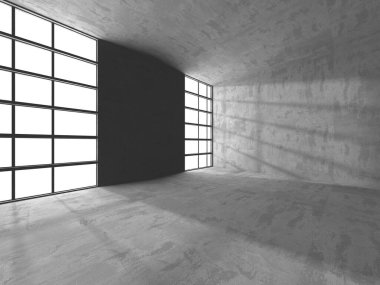 Karanlık beton boş oda. Modern mimari tasarım