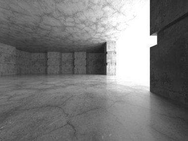 Karanlık beton boş oda. Modern mimari tasarım