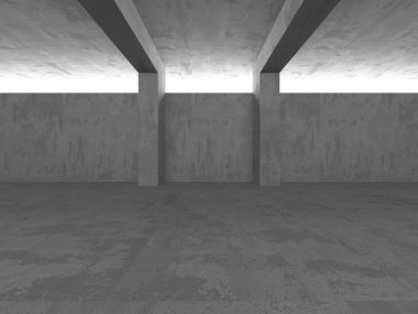 Karanlık beton boş oda. Modern mimari tasarım