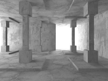 Karanlık beton boş oda. Modern mimari tasarım