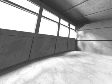 Karanlık beton boş oda. Modern mimari tasarım