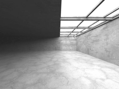 Karanlık beton boş oda. Modern mimari tasarım