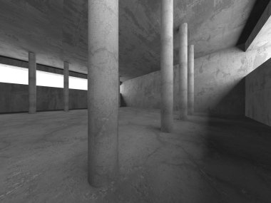 Karanlık beton boş oda. Modern mimari tasarım