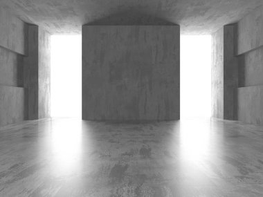 Karanlık beton boş oda. Modern mimari tasarım