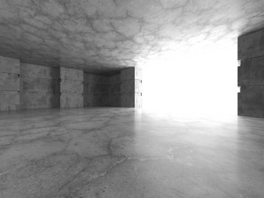 Karanlık beton boş oda. Modern mimari tasarım