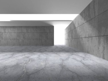 Karanlık beton boş oda. Modern mimari tasarım