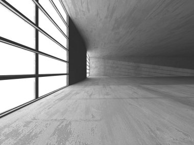 Karanlık beton boş oda. Modern mimari tasarım