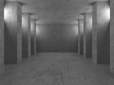 Karanlık beton boş oda. Modern mimari tasarım