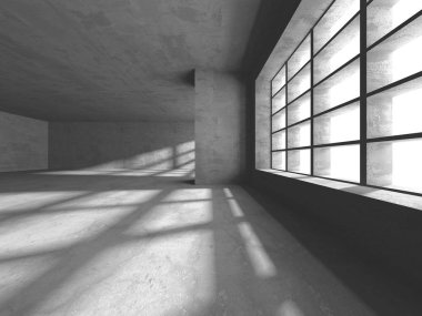 Karanlık beton boş oda. Modern mimari tasarım