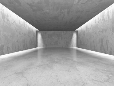 Karanlık beton boş oda. Modern mimari tasarım