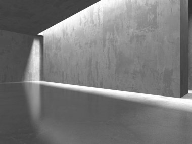 Karanlık beton boş oda. Modern mimari tasarım