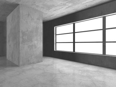 Karanlık beton boş oda. Modern mimari tasarım