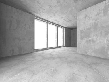 Karanlık beton boş oda. Modern mimari tasarım