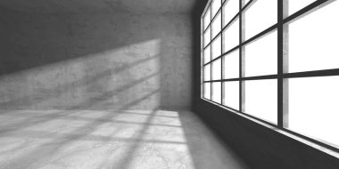 Karanlık beton boş oda. Modern mimari tasarım