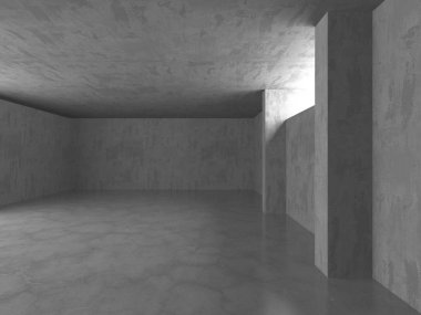 Karanlık beton boş oda. Modern mimari tasarım