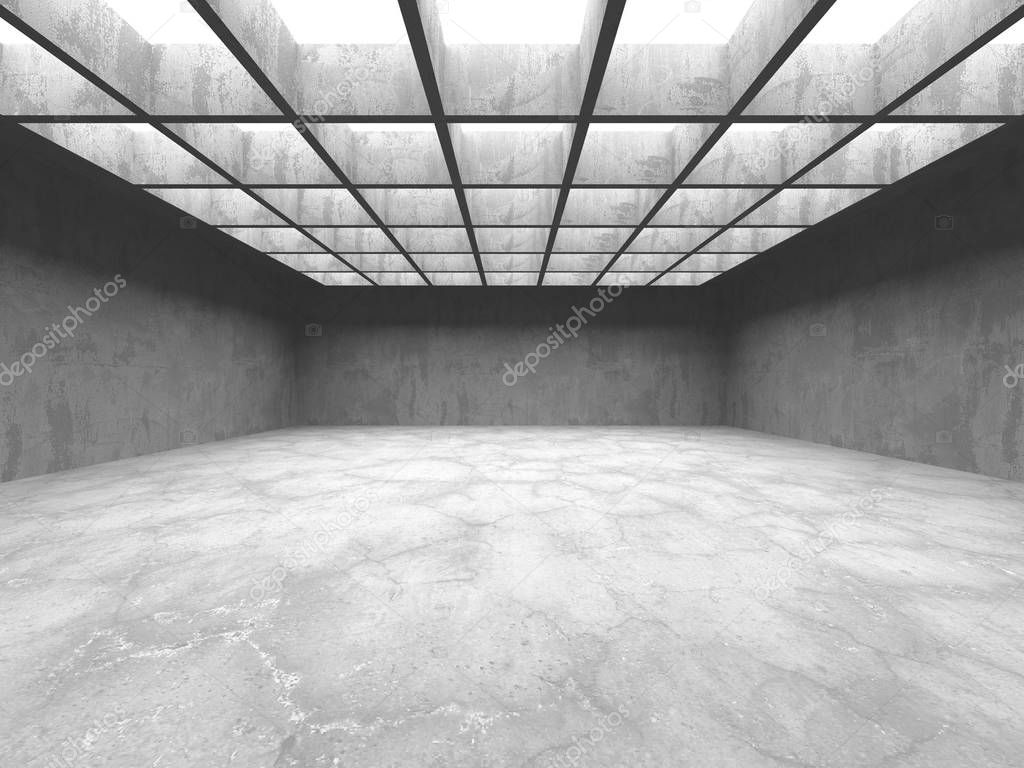 Dark concrete empty room. Modern architecture design