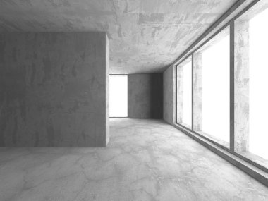 Karanlık beton boş oda. Modern mimari tasarım