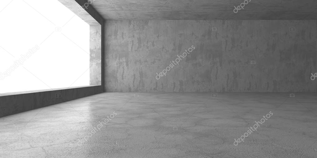 Dark concrete empty room. Modern architecture design