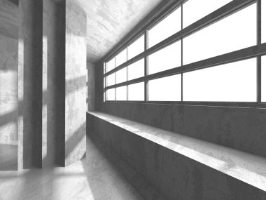 Karanlık beton boş oda. Modern mimari tasarım