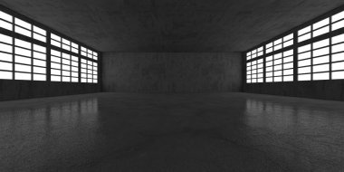 Dark concrete empty room. Modern architecture design clipart