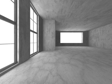 Karanlık beton boş oda. Modern mimari tasarım