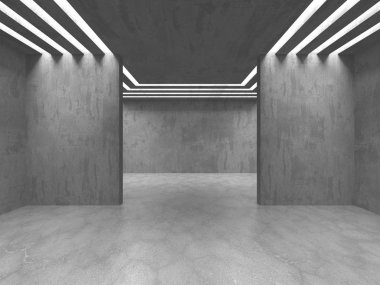 Karanlık beton boş oda. Modern mimari tasarım