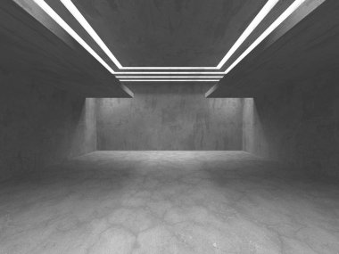 Karanlık beton boş oda. Modern mimari tasarım