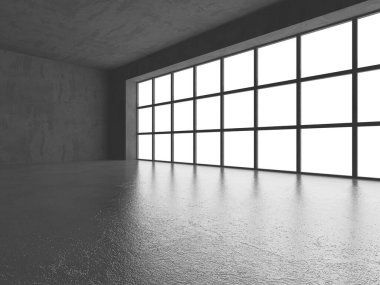 Karanlık beton boş oda. Modern mimari tasarım