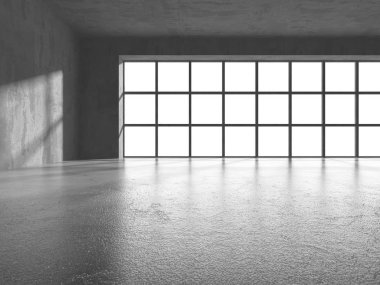 Karanlık beton boş oda. Modern mimari tasarım