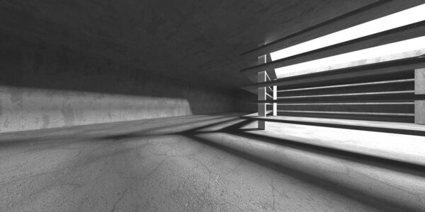 Dark Concrete Wall Architecture. Empty Room. 3d Render Illustration