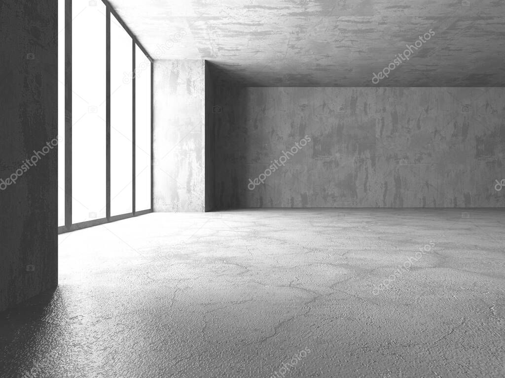 Dark Concrete Wall Architecture. Empty Room. 3d Render Illustration