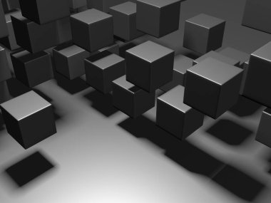 Soyut Karanlık Küpler Fütürist Tasarım Arkaplanı. 3d Görüntüleme