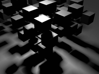 Soyut Karanlık Küpler Fütürist Tasarım Arkaplanı. 3d Görüntüleme