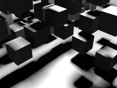 Soyut Karanlık Küpler Fütürist Tasarım Arkaplanı. 3d Görüntüleme