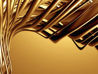 Altın tüpler metalik dalgalı arka plan. 3d resimleme