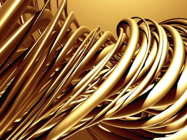 Golden Tubes Metallic Wavy Background Render Illustration — Stock Photo, Image