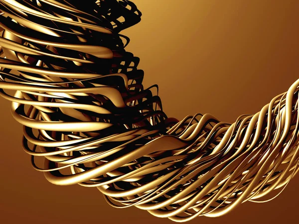 Золотые Трубки Металлический Волнистый Фон Трехмерная Иллюстрация — стоковое фото