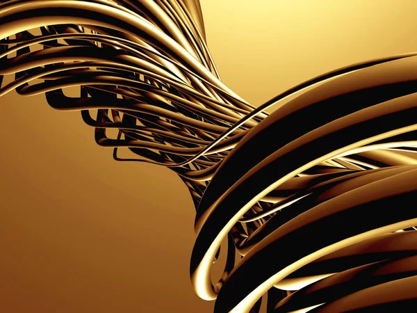 Golden Tubes Metallic Wavy Background Render Illustration — Stock Photo, Image