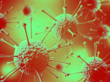 Virüs bakteri hücreleri mikrop arka planı. Sağlık hizmetleri mikrobiyolojisi kavramı. 3d resimleme