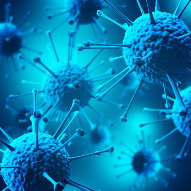 Virüs bakteri hücreleri mikrop arka planı. Sağlık hizmetleri mikrobiyolojisi kavramı. 3d resimleme