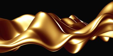 Altın soyut dalgalı sıvı arka plan. 3d resimleme